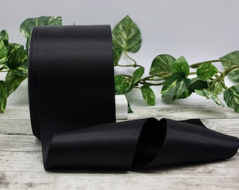 Black Satin Ribbon 2.5” wide BY THE YARD, Double Faced Swiss Satin