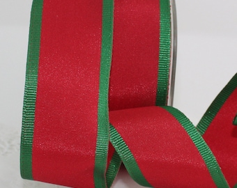 Wired Red/Green Ribbon 1.5” wide BY THE YARD, Christmas Ribbon