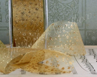Sheer Gold Glitter Ribbon - 1.5" Wide - By The Yard