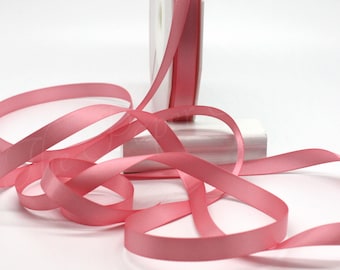 Peony Pink Satin Ribbon 3/8” wide by the yard, Double Faced Satin