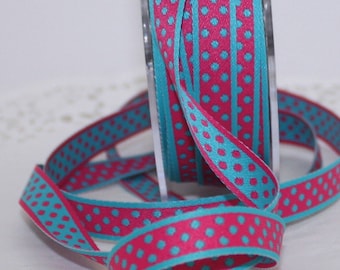 Pink/Blue Polka Dot Ribbon 3/8” wide BY THE YARD, Reversible Polka Dot Ribbon