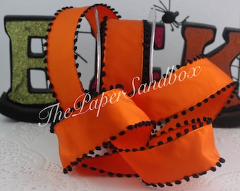 Wired Orange/Black Pom Pom Trim Ribbon 1.5“ wide