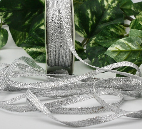 Braided Metallic Ribbon | By the yard - Silver - 1/8 Braided Metallic Ribbon | By the yard - Silver - 1/8