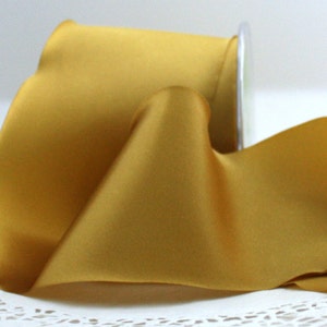 Antique Gold Satin Ribbon 3/8” wide BY THE YARD, Double Faced Swiss Satin