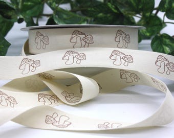 Mushroom Print Cotton Ribbon 3/4" wide