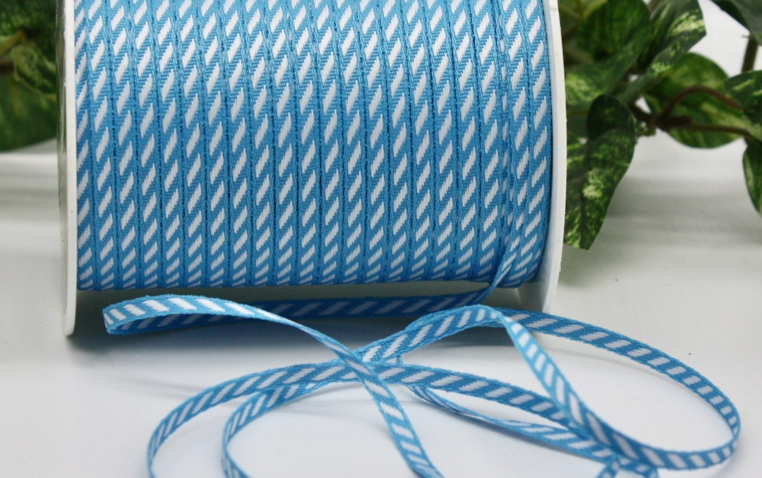 Blue White Stripe Ribbon 1/8