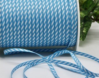 Blue White Stripe Ribbon 1/8" wide BY THE YARD