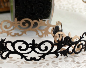 Black Fleur de Lis Stick On Ribbon Trim: 7/8" Wide