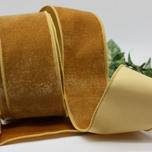 Wired Antique Gold  Velvet Ribbon 2.5&quot; wide BY THE YARD