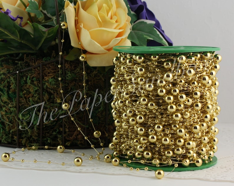 Gold Pearl Bead Garland by the Yard Fishing Line Beads Gold Etsy