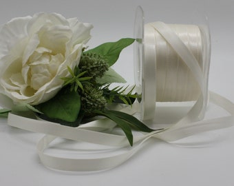 Ivory Satin Ribbon 3/8" wide BY THE YARD, Double Faced Swiss Satin