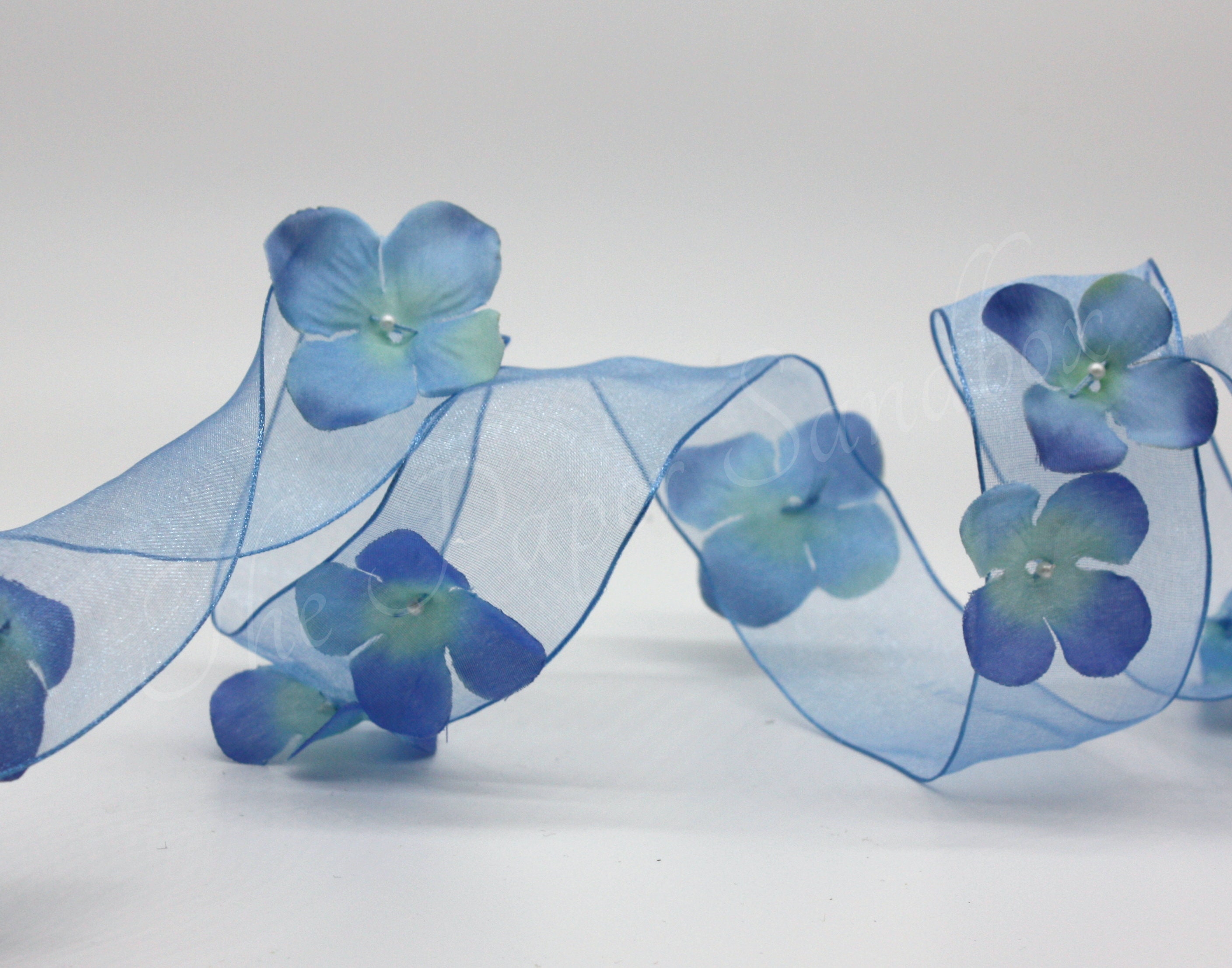 Sheer Wired Blue Floral Ribbon 1.5 wide by the yard | Etsy