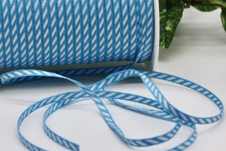 Blue White Stripe Ribbon 1/8