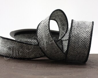 Wired Black Herringbone Ribbon 1.5” wide BY THE YARD