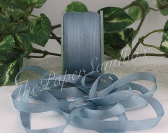 Dusty Blue Silk Ribbon 1/4” wide BY THE YARD