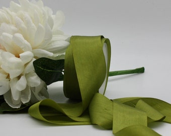 Moss Green Silk Ribbon 1.25" wide by the yard