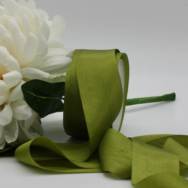 Moss Green Silk Ribbon 1.25" wide by the yard