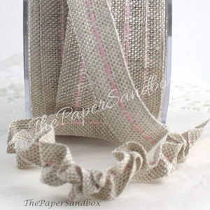 Pink Center Stitch Burlap Ribbon 5/8” wide BY THE YARD