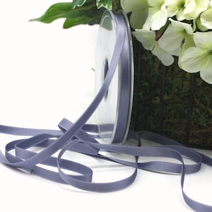 Dusty Blue Satin Ribbon 1/4&quot; wide by the yard, Double Faced Swiss Satin