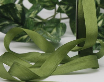Olive Green Silk Ribbon: Hand-Dyed Pantone Peridot, Sewing & Bouquet