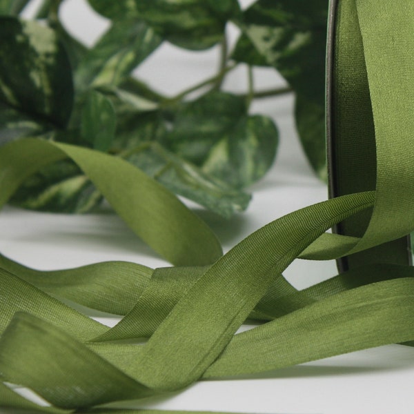 Olive Green Silk Ribbon 1/2" wide, Pantone Green Olive