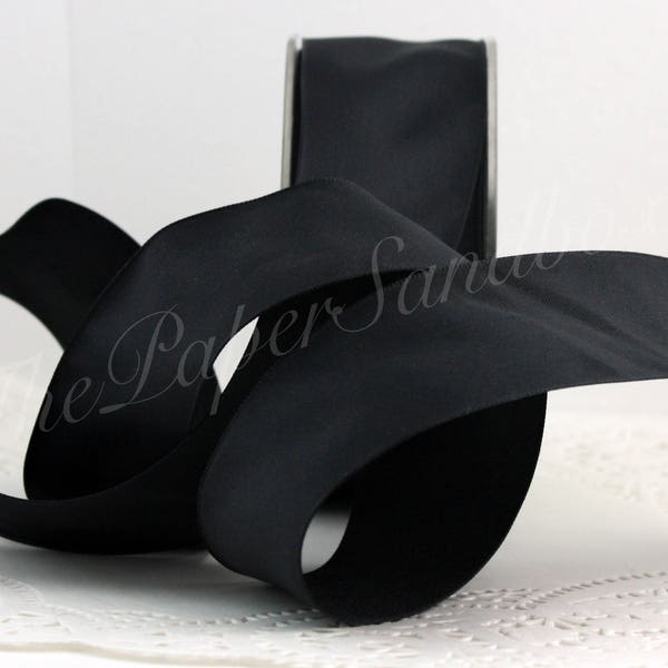 Wired Black Taffeta Ribbon 2.5” wide by the yard