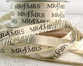 Mr & Mrs Pattern Ribbon 1/2” wide by the yard, Cotton Twill Ribbon