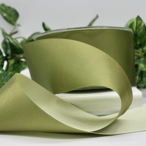 Olive/Sage Green Satin Ribbon 2” wide BY THE YARD, Double Faced Satin