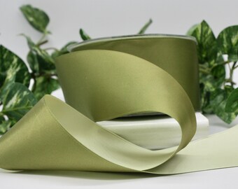 Olive/Sage Green Satin Ribbon 2” wide BY THE YARD, Double Faced Satin