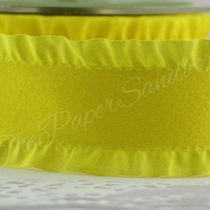 Yellow Ruffle Ribbon 1.5” wide by the yard, Faux Suede/Satin