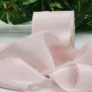 Light Pink Frayed Silk Ribbon 1.25&quot; - 2&quot;  wide BY THE YARD
