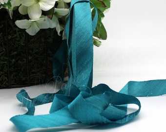 Peacock Blue Silk Ribbon 3/4” wide BY THE YARD Pantone Deep Peacock
