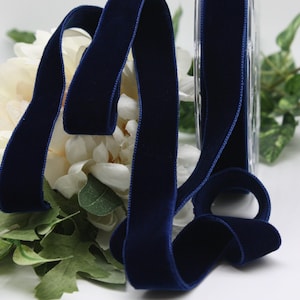 Navy Blue Double Faced Velvet Ribbon - 3/8&quot;-7/8&quot; Wide By The Yard