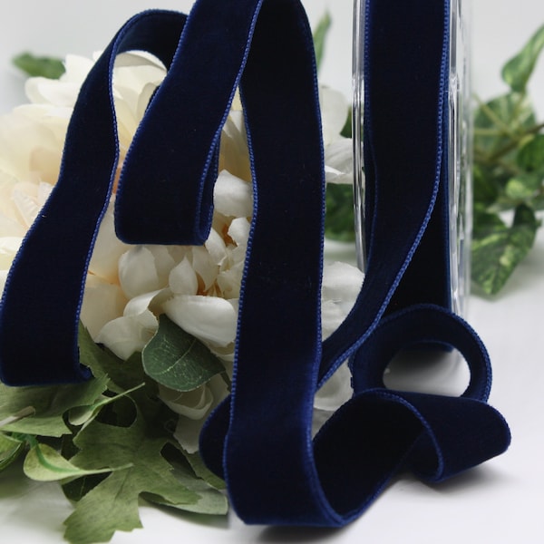 Navy Blue Double Faced Velvet Ribbon 3/8"- 7/8" wide BY THE YARD