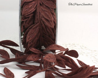 Brown Satin Leaves Ribbon Trim 1/2” wide By the Yard