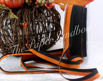 Black/Orange Stripe Ribbon 1/2" wide by the yard, Orange/Black Ribbon