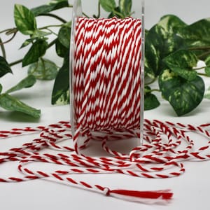 Red White or Red Green Twisted Baker&#39;s Twine 1/16&quot; wide (2mm) 10 yards