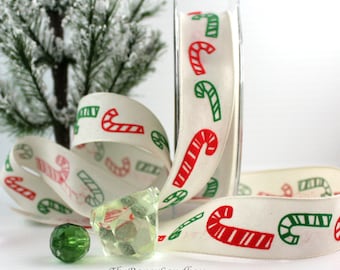 Christmas Ribbon, Candy Cane Ribbon 1" wide by the yard, Red and Green Ribbon