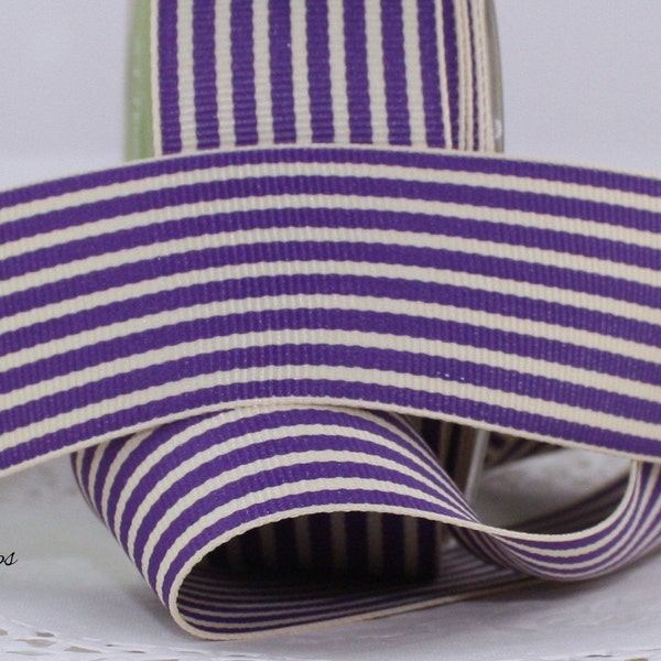 Purple/Ivory Stripe Ribbon 1.5” wide BY THE YARD