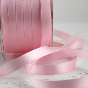 Pink Satin Ribbon 3/8” wide BY THE YARD, Double Faced Swiss Satin