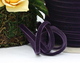 Eggplant Swiss Velvet Ribbon: Deep Purple, 3/8-5/8" Wide, By The Yard