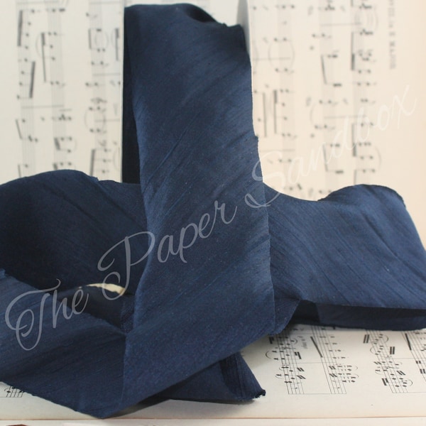 Navy Blue Silk Ribbon 2" wide BY THE YARD, Dupioni Silk Ribbon, Pantone Navy Blazer