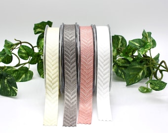 Ivory/Gray Rose/White Elegant Woven Ribbon 5/8" wide BY THE YARD