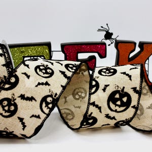 Wired Halloween Ribbon Flocked Pumpkins/Bats Ribbon 2.5&quot; wide BY THE YARD