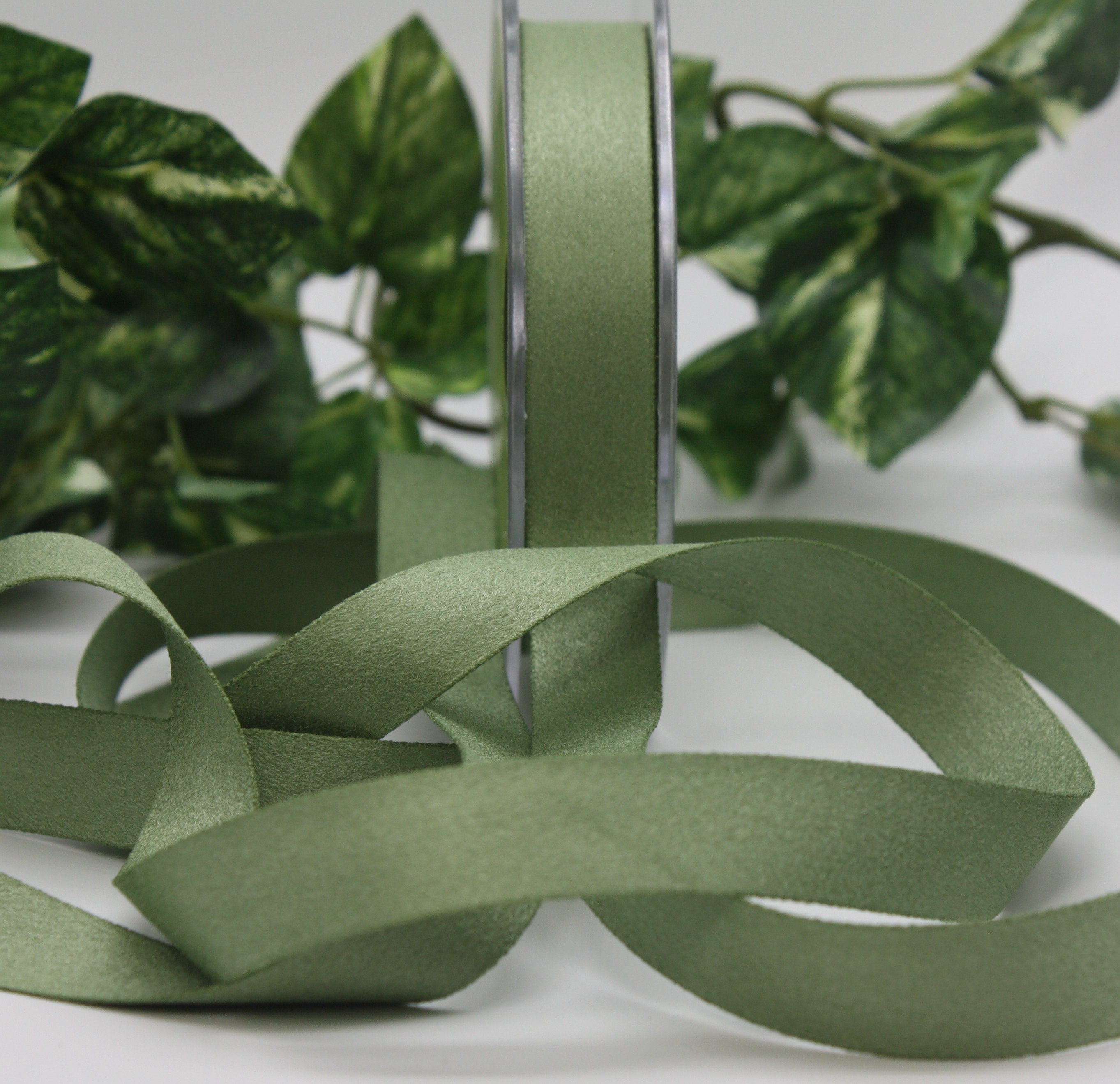 Ribbon Traditions 2.5 Wired Suede Velvet Ribbon Olive Green - 25 Yards 
