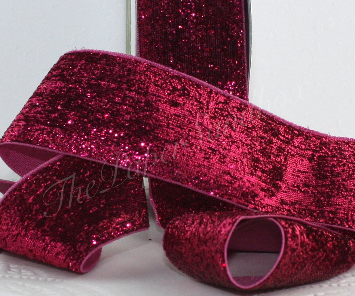 Magenta Pink Glitter Velvet Ribbon - 5 Yards - 3/8in – Country