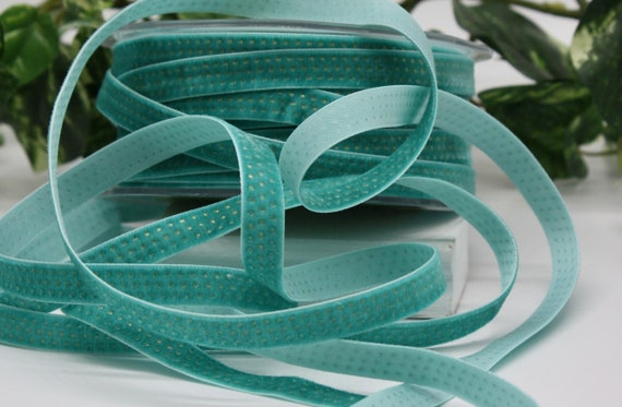 Teal/gold Velvet Ribbon 3/8 Wide by the Yard 