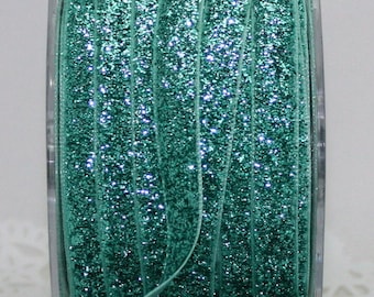 Teal Glitter Ribbon 3/8" wide by the yard