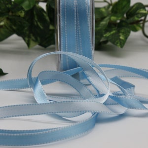 Light Blue White  Reversible Satin Ribbon 3/8” wide BY THE YARD