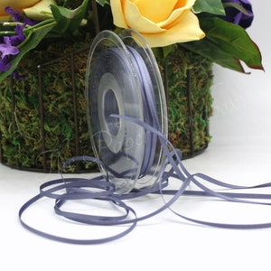 2 yards Dusty Blue Satin Ribbon 1/8&quot; wide, Double Faced Swiss Satiin